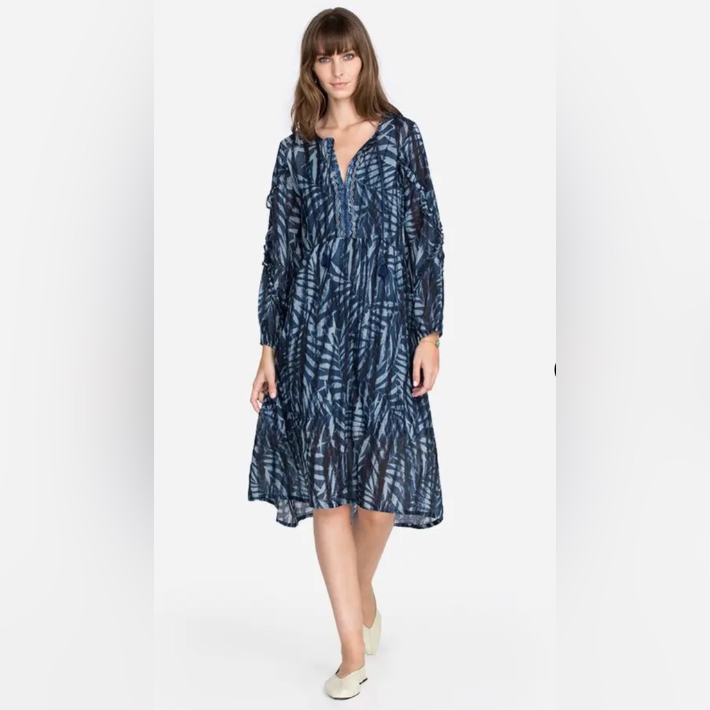 Johnny Was The Workshop Tropic Twilight Ruffle Sleeve Dress In Multi Blue Large